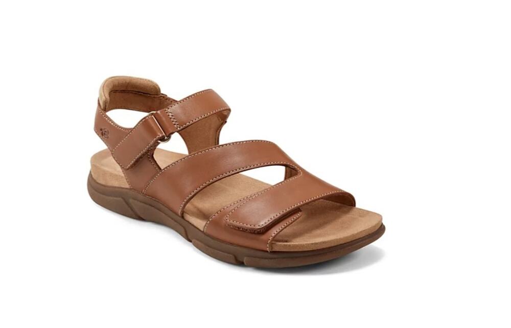 Easy Spirit Mavey Strappy Leather Open Toe Flat Sandals Brown Leather Size 10